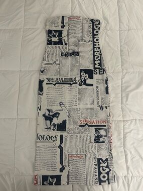 Newspaper Print Strapless Bodycon Dress - Black, White, Red